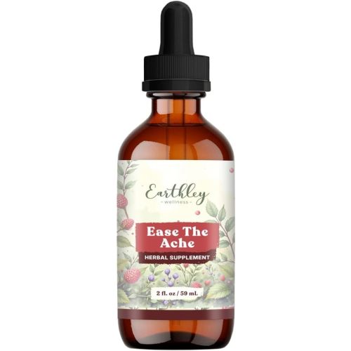 Earthley Wellness Ease the Ache, Natural Hormone Support for Cramps, Bloating, Mood Swings, and Postpartum Discomfort, Cramp Bark, Red Raspberry Leaf, Motherwort, Nettle (2oz)