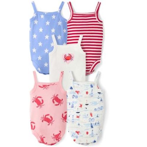 The Children's Place Baby Girls Sleeveless Coastal Bodysuit 5-Pack White 3-6 M