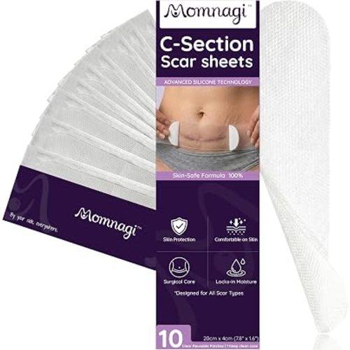 C-Section Silicone Scar Strips, 10-Pack - Extra Long 8" Silicone Scar Tape for Postpartum Recovery - Reusable, Waterproof & Discreet - Recovery Must Haves with Storage Case