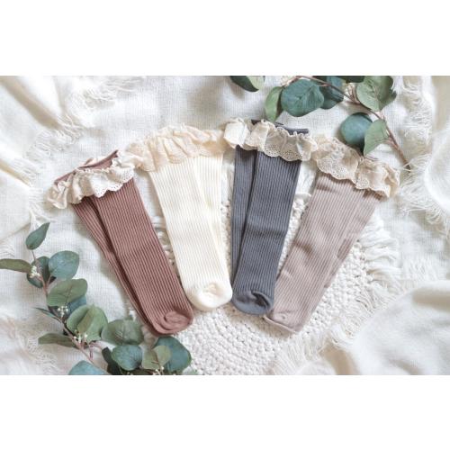 Knee High Tights | Lace Trimmed | Ribbed Stockings | Baby Girl | Photoshoot Outfit | First Birthday | Neutral | Baby Shower | Gift