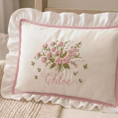 Embroidered Baby Name Pillow, Scalloped Edge Cotton Nursery Decor, Personalized Nursery Pillowcase, Baby Girl Pillow Sham, Custom Baby Gift