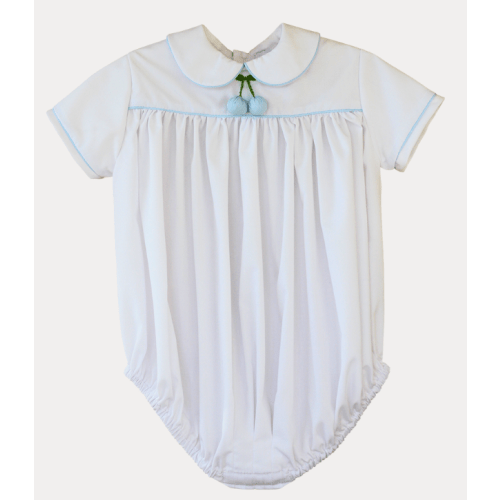 Boy's Cherry Bubble in White with Blue Cherries: Made to Order