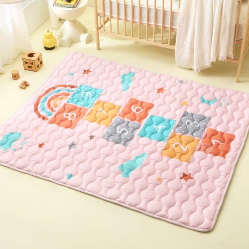 Viviland Baby Mats for Floor, 50x50 Inch Playpen Mat, Thick Playmat for Baby and Toddlers Infants, Non-Slip & Machine Washable, Cloud Hopscotch