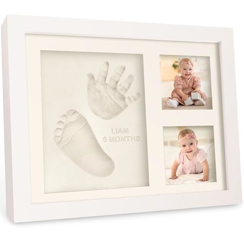 Baby Hand and Footprint Kit - Quick Dry Clay Baby Footprint Kit, Pets Paw, Newborn Keepsake Picture Frame for Boys, Girls, Personalized New Mom Gifts for Shower & Registry, Grandparents (Alpine White)