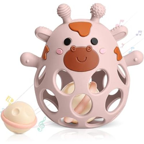 Baby Teething Toys 3-6 6-12 Months, Teether Toy with Rattle 0-6 Months, Newborn Silicone Teether Chew Toys for Infants 3 6 9 12 18 Months, Easy-Grip Hole, Baby Shower Gifts for Boys Girls