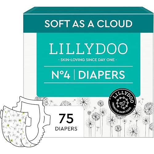 LILLYDOO Baby Diapers, Size 4 (20+ lbs), 75 Count, Hypoallergenic & TCF