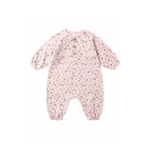 Floral Organic Cotton Henley Bubble Romper, 3-6M