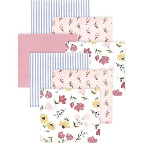 Little Treasure Hudson Baby Cotton Poly Flannel Receiving Blankets Multipack, Pink Soft Painted Floral, 30x30 inches