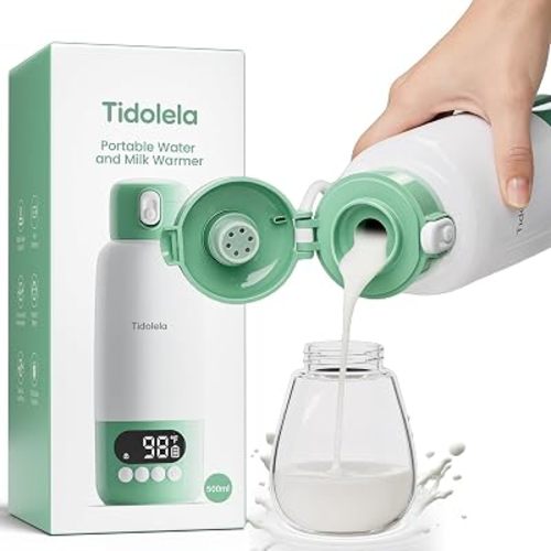 Portable Bottle Warmer 17oz Fast Heating in 2 Mins, 6 Temp Settings + Keep Warm, Built-in Sterilizer, for Breastmilk & Formula, Travel & Outdoor Use White