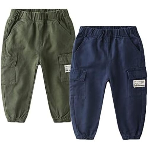 Feidoog Toddler Boys Pants 2/3 Pack Baby Cargo Cotton Joggers Sweatpants