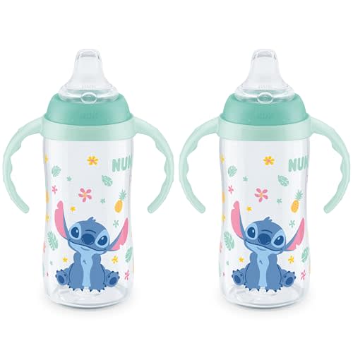 NUK Learner Cup, 10 Oz, Pack of 2, Disney's Stitch – Soft Spout, Easy-Grip Handles, BPA Free, Spill Proof Transition Sippy Cup