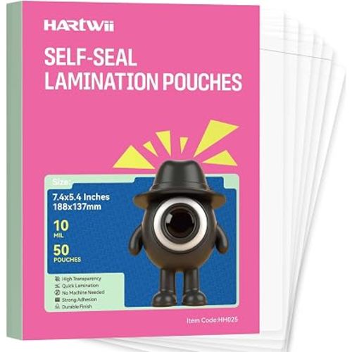50 Pack Self-Sealing Laminating Pouches 5x7 Inch,10 Mil Thick Double-Sided Self Adhesive Lamination Pouches,Waterproof Photo Laminating Sheets No Laminator Machine Need