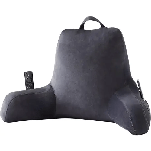 Back Pillow for Bed Sitting up, Reading Pillow for Sitting in Bed Adult, Back Support Pillow, Memory Foam Sit up Lounge Backrest Pillow with Arms for TV, Couch, Chair, Dorm, 18 Inch, Grey