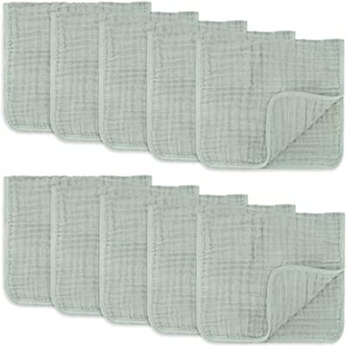 Comfy Cubs Muslin Burp Cloths Large 100% Cotton Hand Washcloths for Babies, Baby Essentials 6 Layers Extra Absorbent and Soft Boys & Girls Baby Rags for Newborn Registry (Fern 10-Pack, 20" X10")