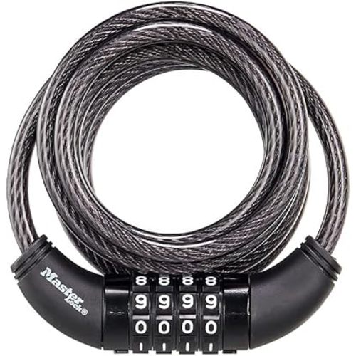 Master Lock Black Set Your Own Combination Bike Lock, Metal Cable Lock has a Weather Resistant Vinyl Coating for Outdoor Equipment, Bicycles, 6 Feet Long, 8114D