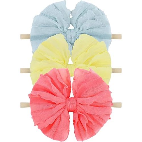 Baby Girls Soft Knot Headbands with Hair Bows Newborn Toddler Hairbands Infant Toddlers Kids Hair Accessories Blue Watermelon Red Light Yellow 3 PCS