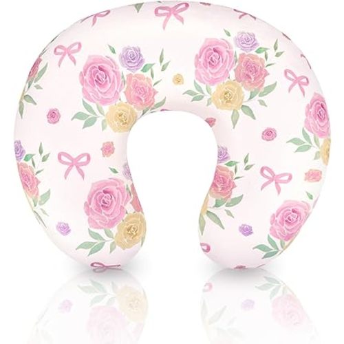 Nursing Pillow Cover, Breastfeeding Pillow Cover for Baby Girls Boys, Soft Stretchy Nursing Pillowcase for Infant Newborn, Removable Slipcover for Nursing Pillows, Pink Rose(Only Cover)
