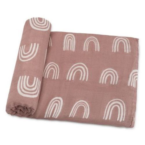 Comfy Cubs Muslin Swaddle Blankets Pack of 1, Soft 47" x 47" Cotton Baby Blanket, Large Multipurpose Wraps - Mauve Rainbow