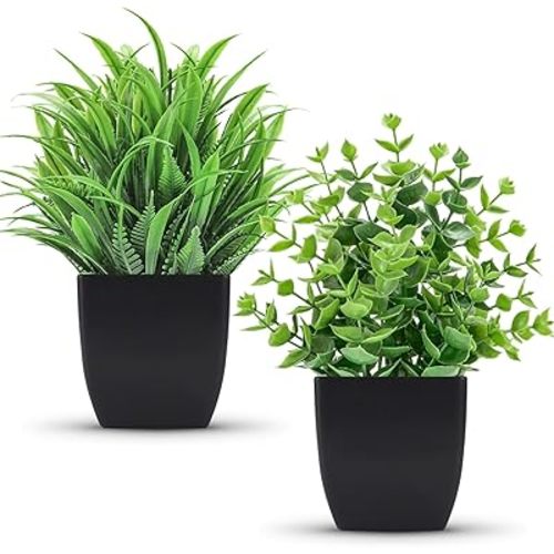Der Rose 2 Pack Fake Plants Small Artificial Potted Plants Faux Plants Black Bathroom Accessories for Home Office Desk Bathroom Decor Indoor