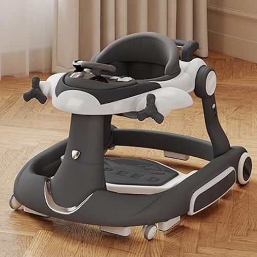 Kinder King 8-in-1 Baby Walker with Music & Lights, 3 Level Adjustable Height, Foldable Toddler Walker with Speed Adjustable Wheels, Easy to Clean, Baby Walkers for Boys & Girls 6-18 Months