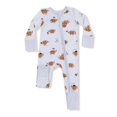 2-Way Zip Romper, Footballs Playing Football