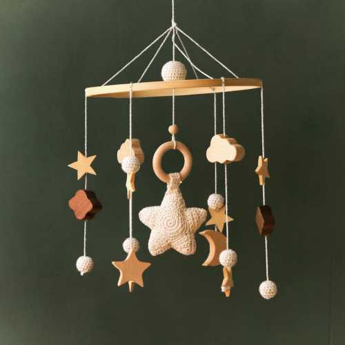 Neutral Star Baby Mobile, Crochet Baby Mobile Space, Mobile Baby, Mobile Cot, Crib Mobile, Baby Nursery Room Decor, Felt Nursery Mobile