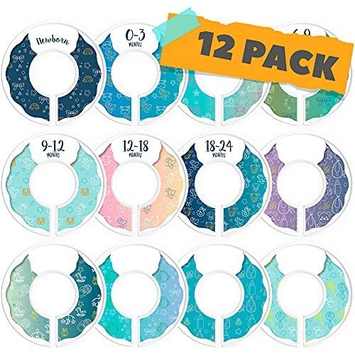 CORRURE Baby Closet Size Dividers - Complete Set of 12 Closet Dividers for Baby Clothes from Newborn to 24 Months - Best Nursery Closet Hanger Organizer for Baby Boy or Girl - Ideal Baby Gift (Blue)