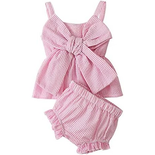 Newborn Baby Girl Clothes Stripe Sleeveless Bowknot Tank Top Shorts Set Summer Outfits Cute Baby Clothes Girl 0-18M