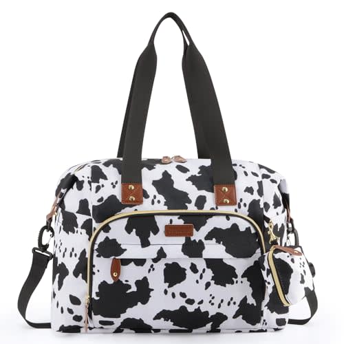 Tuwubi Diaper Bag Tote,Baby Diaper Bag with Pacifier Case Large Travel Diaper Tote Caddy for Mom and Dad Multifunction Large Baby Bag - Cow Print