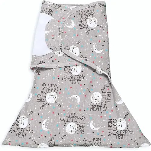 SleepingBaby Zippy Swaddle - 100% Cotton Baby Swaddle Blanket - Sleep Sack with Convenient Bottom Zipper - Goodnight Moon - Small/Medium