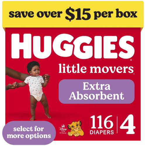 Huggies Little Movers Baby Diapers, Size 4 (22-37 lbs), 116 Count (Select for More)