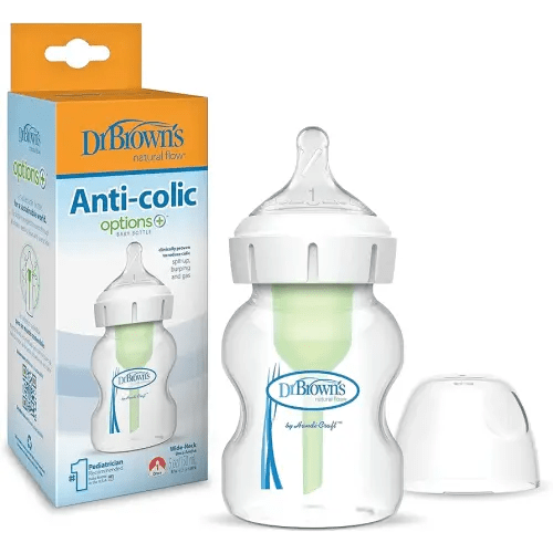 Dr. Brown’s Natural Flow Anti-Colic Options+Wide-Neck Baby Bottle, 5 oz/150 mL, Level 1 Nipple, 1-Pack, 0m+