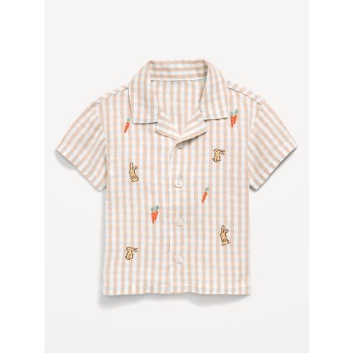 Striped Linen-Blend Embroidered Shirt for Baby