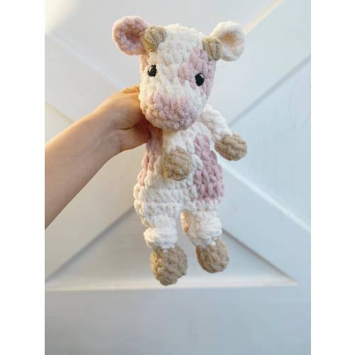 Strawberry Cow Snuggler - Mini Pink Cow - Western Baby Nursery Decor - Crochet Cow Lovey - Cowgirl - Toddler Gift