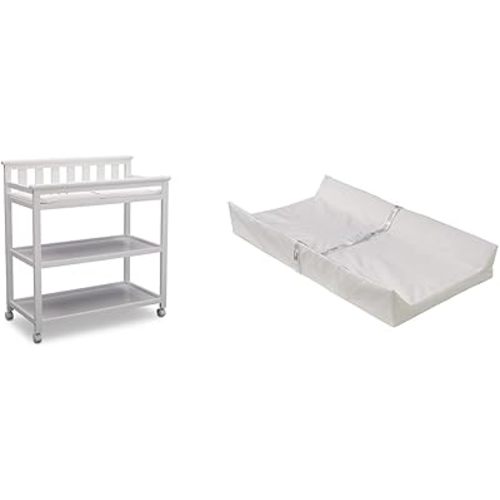 Delta Children Flat Top Changing Table with Wheels and Changing Pad - Greenguard Gold Certified & Foam Contoured Changing Pad with Waterproof Cover
