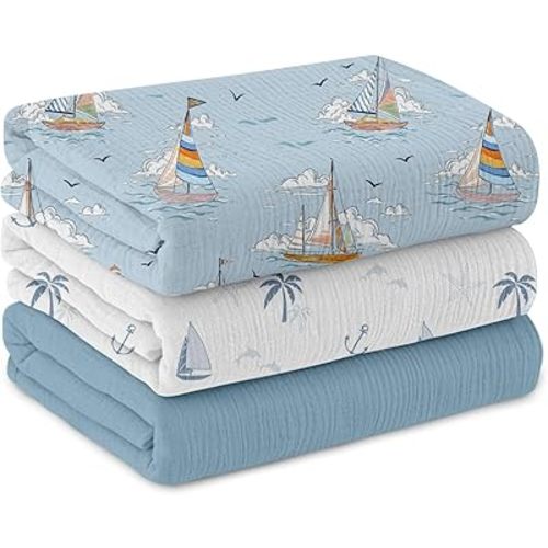 Muslin Swaddle Blankets for Newborn, 3 Pack Breathable Soft Receiving Blanket, Large 38 x 40 inches Swaddle Wrap Burping Clothes, Essentials Infant Shower Items, Toddler Gift