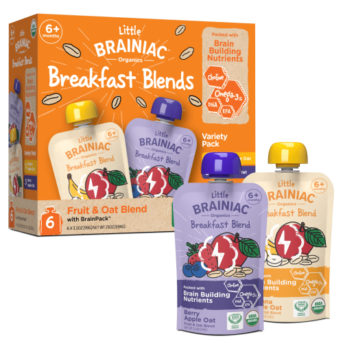 Little Brainiac Organic Fruit & Oat Variety Pack with BrainPack, 3.5oz, 6ct