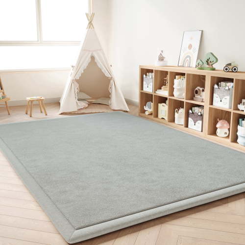 Loartee Baby Play Mat for Floor - 79" x 79" Non-Slip Coral Velvet Memory Foam Nursery Crawling 1.18" Thick Rug for Babies, Toddlers, Infants, Kids, Gray