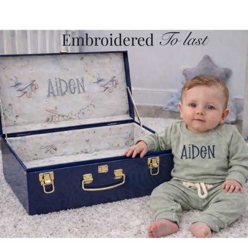 Personalized Baby Embroidered Keepsake Trunk, Custom Name Memory Box, Petite & Deluxe Child Storage Chest, Nursery Heirloom Baby Shower gift