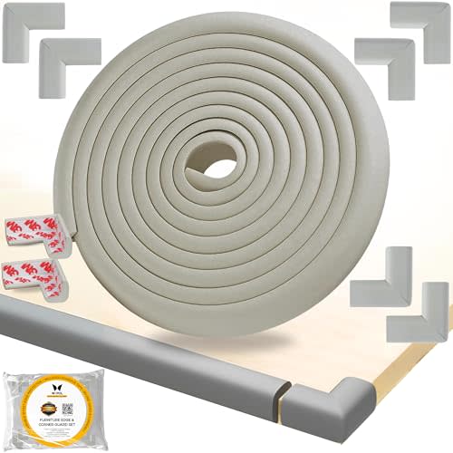 Table Edge Protector for Baby Proofing (18ft Edge+8 Corners) Baby Proof Corners and Edges Guard, Soft NBR Rubber Foam 3M Adhesive, Furniture Corner & Edge Safety Bumpers for Table & Fireplace-Gray