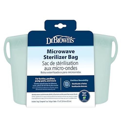 Dr. Brown's Microwave Steam Sterilizer Bag for Baby Bottles, Breast Pump Parts & Other Toddler Accessories, 100% Silicone, Reusable Sterilizing Bag