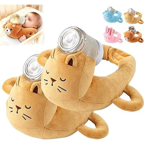 Bottle Holder Pillow Plush, Feeding Nursing Assistant Hands Free, Ergonomic Bottle Support Cushion, Soft Animal Cover Protector, Machine Washable (Beige 2 PCS)