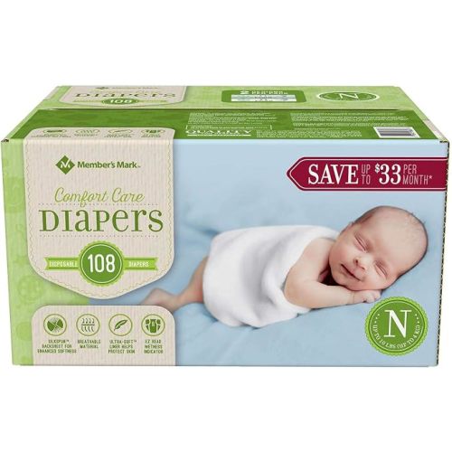 Member's Mark Comfort Care Baby Diapers, Newborn Up to 10 Pounds (108 Count)