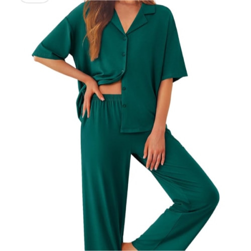 Ekouaer Women Pajamas Set Button Down Sleepwear Short Sleeve Pjs Soft Comfy Nightwear with Long Pants S-XXL