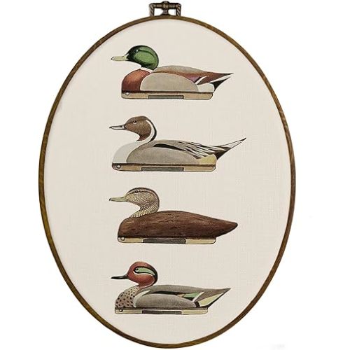 dvhdajed Vintage Mallard Duck Oval Wall Art Decor,Mallard Duck Framed Canvas Art,Retro Cottagecore Ducks Decorations,Retro Ducks Hunting Oval Wall Hanging Decor for Nursery Bedroom,8.7x11.3 Inch