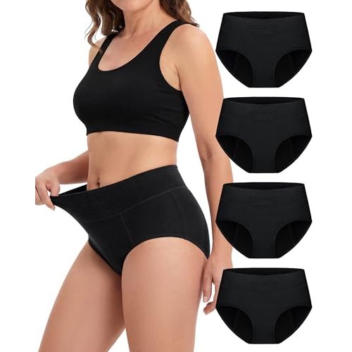 IGOLUMON Period Underwear for Women, 4-Pack Leakproof Postpartum Panties Menstrual Underwear Incontinence Protective Briefs