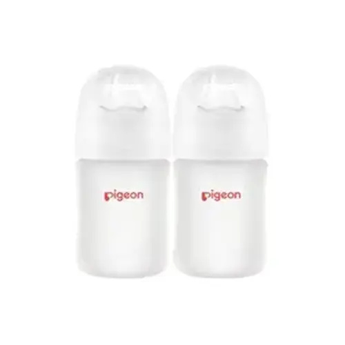 Pigeon Silicone Coating (Glass Inside/Silicone Outside) Baby Bottle, Wide Neck, Streamlined Body, Natural Feel, Easy to Clean, Heat-Resistant, 5 Oz (Pack of 2), Includes 2 pcs SS Nipples (0m+)