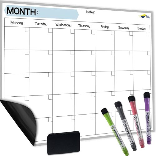 Monthly Magnetic Calendar for Refrigerator - 17x12” Dry Erase Fridge Calendar Magnet - Starts Monday, Organizes 2025 Schedules, Chores, Meals, More - Whiteboard with 4 Markers & Eraser by Quick Canary