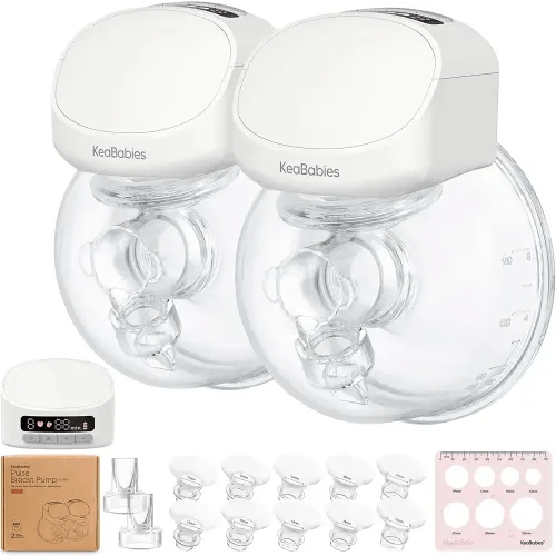 KeaBabies Hands Free Breast Pump Wearable, Portable - With Full Set Soft Silicone Flange Inserts, 3 Modes & 9 Strong Suction Levels, Pulse S10 Pro Quiet Double Electric Breastfeeding Pumps, 2-PK (Zen)
