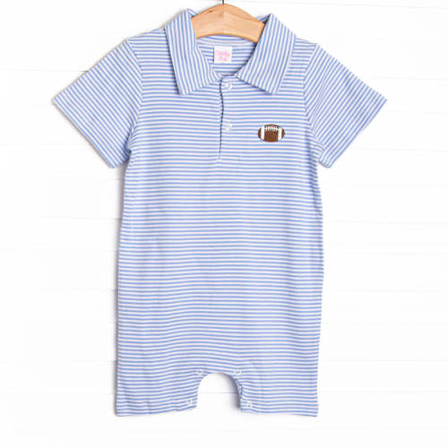 Football Pima Embroidered Short Romper, Blue – Stitchy Fish